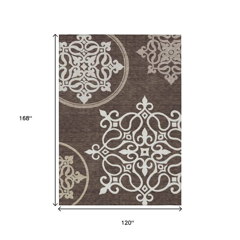 HomeRoots Floral Medallion Transitional Rectangle Outdoor Rug