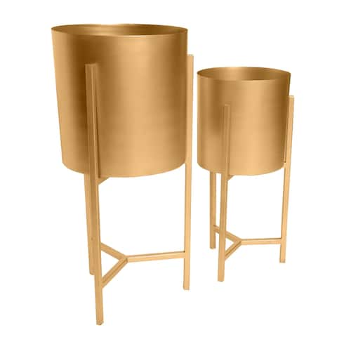 22, 18 Round Indoor Planter, Iron Stand, Set of 2, Champagne Gold