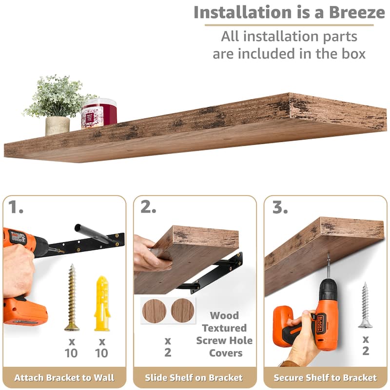 Sorbus Floating Shelves for Wall, 2 Extra Long Wall Mounted Floating Shelves - 9.25"L X 47” W X 1.5” H