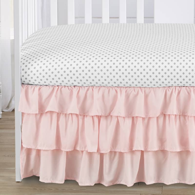Grey Watercolor Floral Girl 4pc Nursery Crib Bedding Set - Blush Pink Gray White Shabby Chic Rose Flower Polka Dot Farmhouse