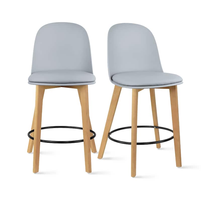 Set of 2 Designer Eiffel Chairs Counter Stools With Backs Side Molded Shell Kitchen Office Dining Dowel Bar Patio - Cushion_Gray