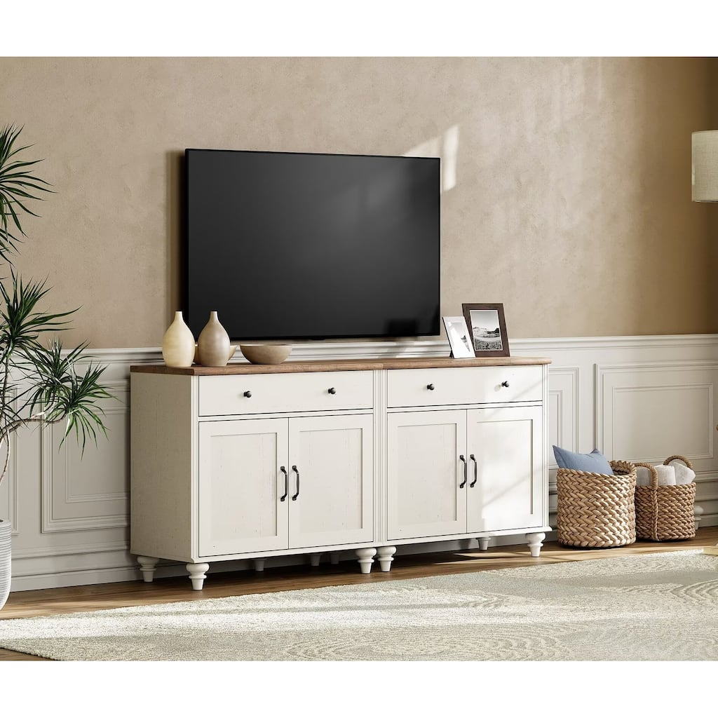 Farmhouse TV Stand for 75 inch TV, TV Console with Storage