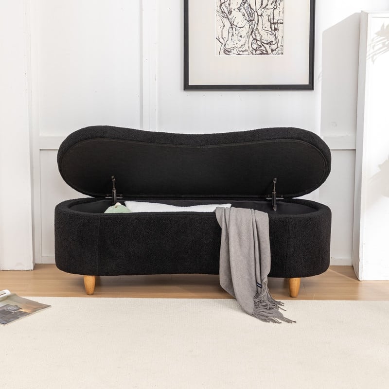 Modern Glam Teddy Fabric Upholstered Storage Ottoman Bench