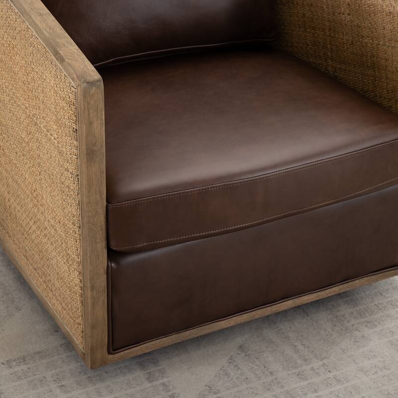 High Back 360 Degree Swivel Barrel Chairs, Leather Material Leisure Arm Chair Living Room Comfy Round Accent Sofa Chair
