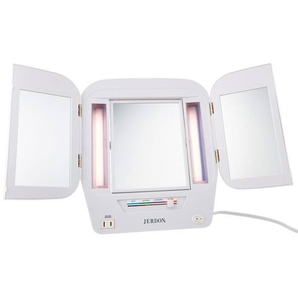 Shop Jerdon Tabletop Tri Fold Lighted Makeup Mirror 5x Magnification White Overstock 20272721