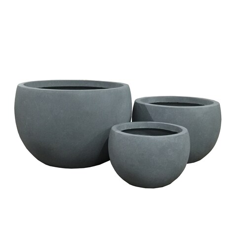 Kante Lightweight Concrete Outdoor Round Planter, Set of 3, 13 Inch Tall, Slate Gray