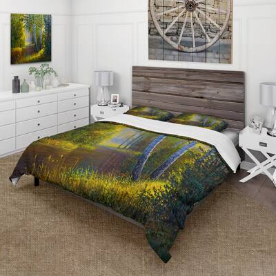 Designart 'Morning Sunlight Through The Birches II' Lake House Duvet Cover Set