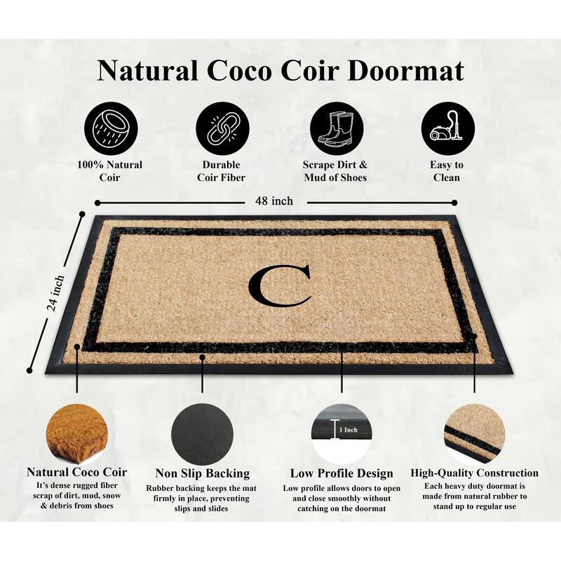 A1HC Rubber and Coir Heavy Weight large Outdoor Durable Monogrammed Doormat 24"X48", Beige