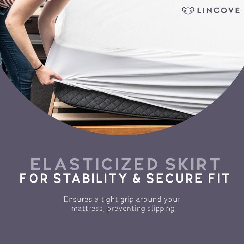 Lincove Quilted Fitted Elastic Mattress Protector - Breathable Braided Texture, Bed Topper, Covers up to 16" Deep, 100% Cotton