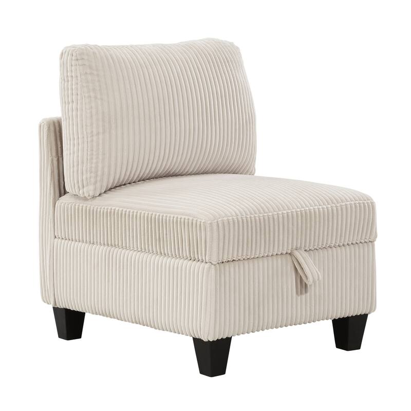 4-Piece Modular Sectional in Beige Corduroy, with Storage, Pockets, Ports, 89x64x36 inches, 235 lbs