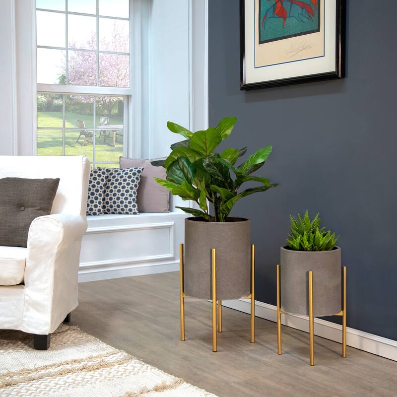 Sagebrook Home Chic Modern Planter Set of 2 - A Statement Piece for Indoor or Outdoor Greenery, Ideal for Contemporary Spaces - 14.0" x 14.0" x 23.0" - Gray/metal