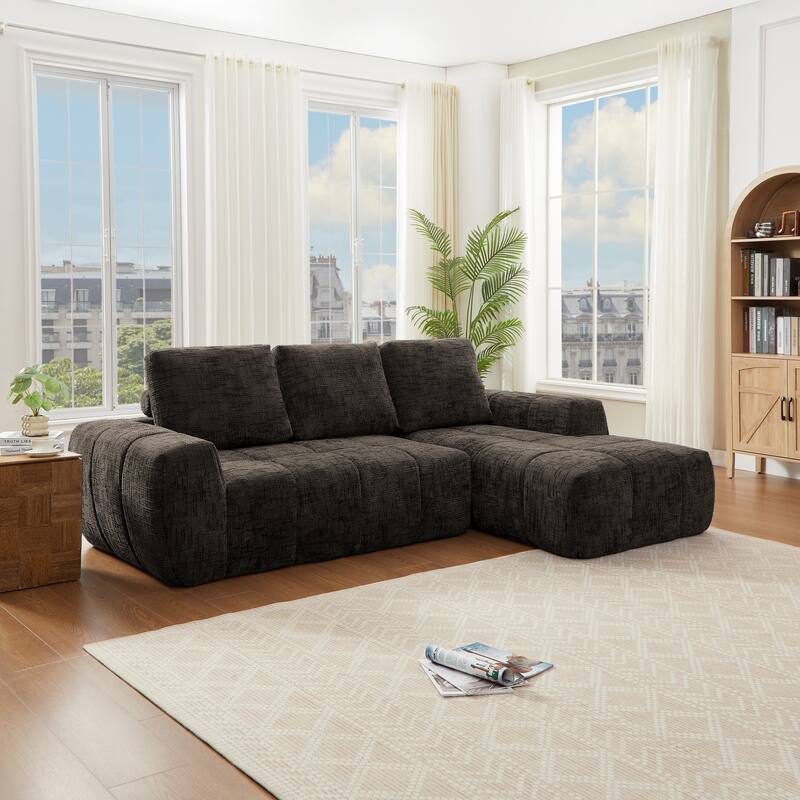 100" Modern Compression Sofa - Chenille L-Shaped Couch with Removable Pillows, No Assembly Required for Living Room