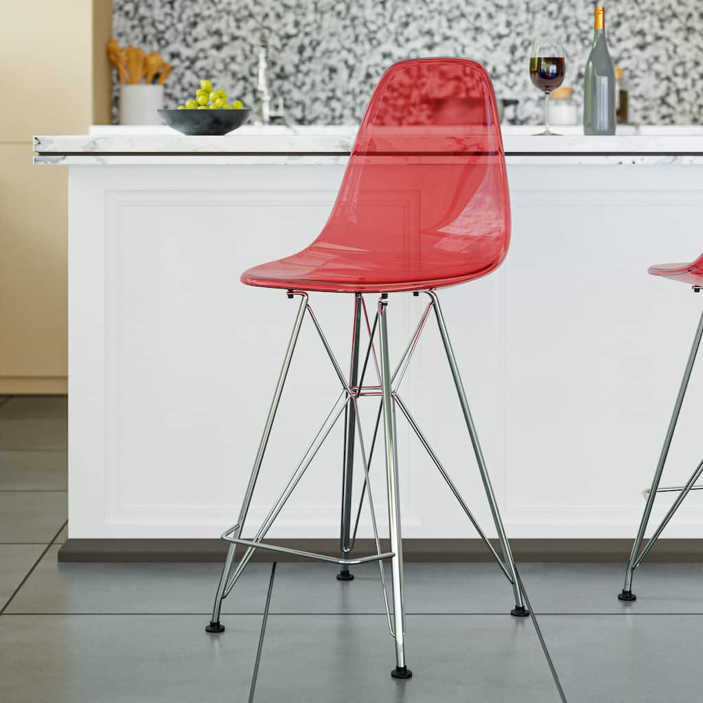 Cresco Modern Acrylic Steel Frame Barstool with Built-In Footrest for Kitchen Island Home Bar or Dining Room Seating