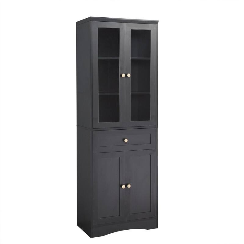Freestanding Bathroom Storage Cabinet with 4 Doors and 1 Drawer, Tall Bathroom Floor Cabinet with Adjustable Shelf