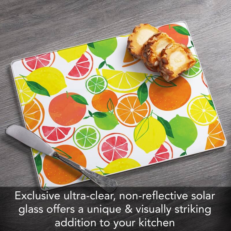 Fruity Summer 3mm Heat Tolerant Tempered Glass Cutting Board 10” x 8” Manufactured in the USA Dishwasher Safe