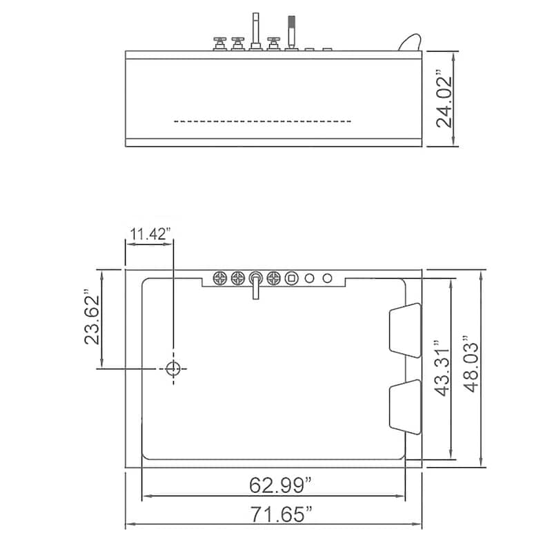 Empava 72" Whirlpool Bathtub 2 Person Water Jets Alcove Soaking Tub
