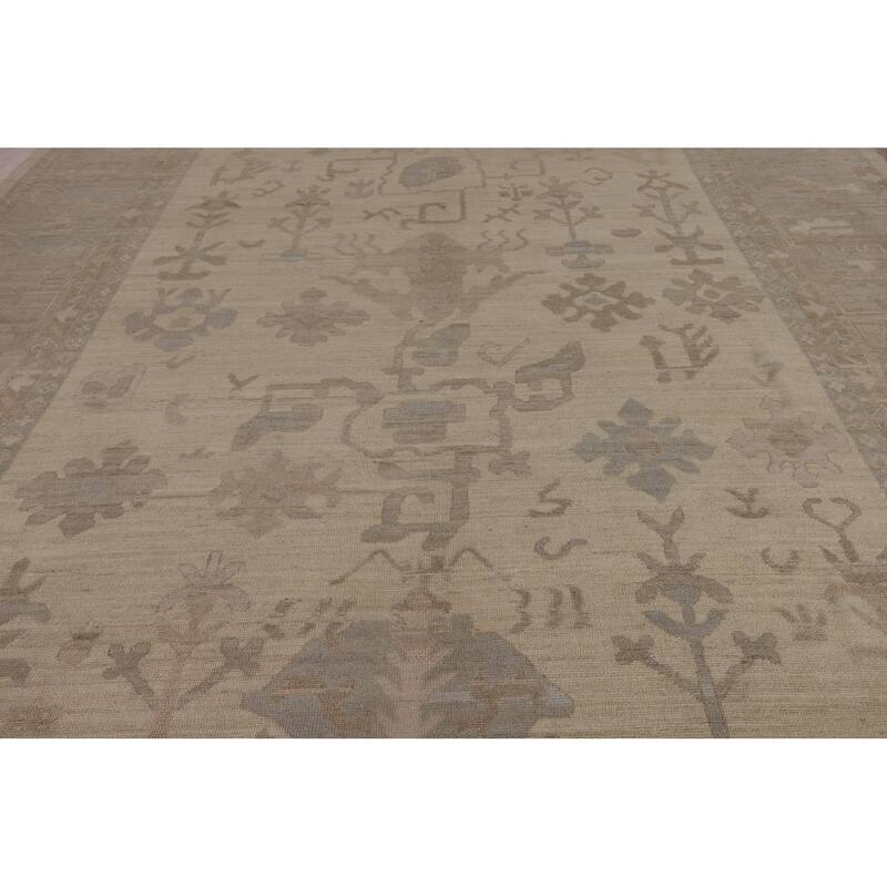 Vegetable Dye Oushak Oriental Large Rug Handmade Beige Wool Carpet - 10'5"x 14'4"