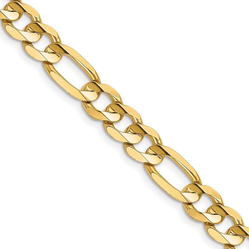 Curata 14k Yellow Gold 7.5mm Concave Open Figaro Chain Anklet Bracelet - 9 Inch - Lobster Claw