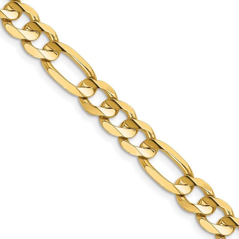 Curata 14k Yellow Gold Solid Polished 7.5mm Concave Open Figaro Chain Bracelet 8 Inch Lobster Claw