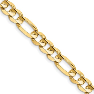 Curata 14k Yellow Gold Solid Polished 7.5mm Concave Open Figaro Chain Bracelet 8 Inch Lobster Claw