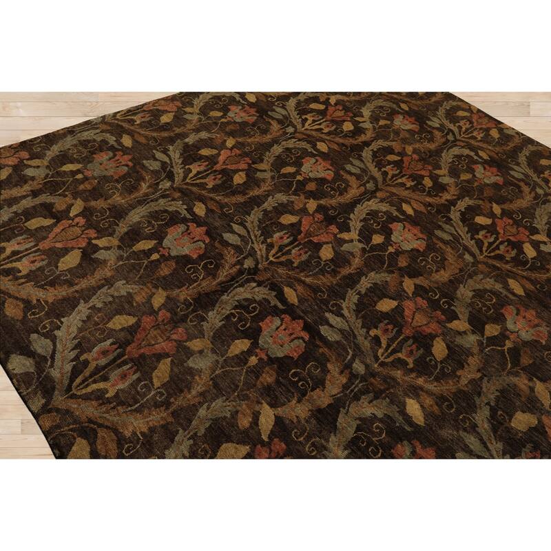 8x9'9'' Hand Knotted Wool Brown Traditional Kalaty Oushak Rug - 8' x 9' 9''
