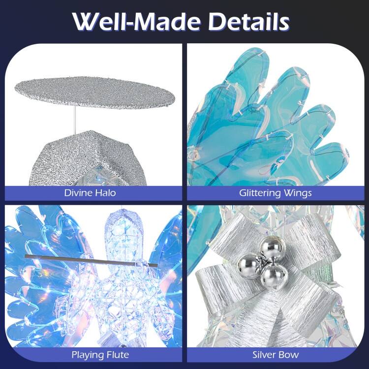 Clear-Blue Metal PVC 3D Lighted Angel with 250 LED Lights for Christmas Decor - 3 ft x 12.5" x 5.2 ft