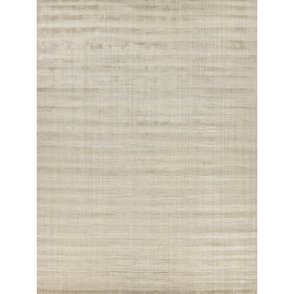 EXQUISITE RUGS Robin Stripe Hand-loomed Bamboo Silk/Wool Taupe Area Rug.