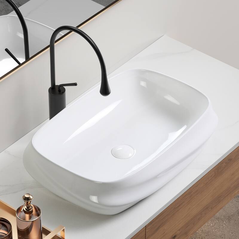 GDFStudio - Arlo Artistry Compact Modern Textured Ceramic Vessel Sink with Bas Relief Surface, No Drain and Faucet Hole