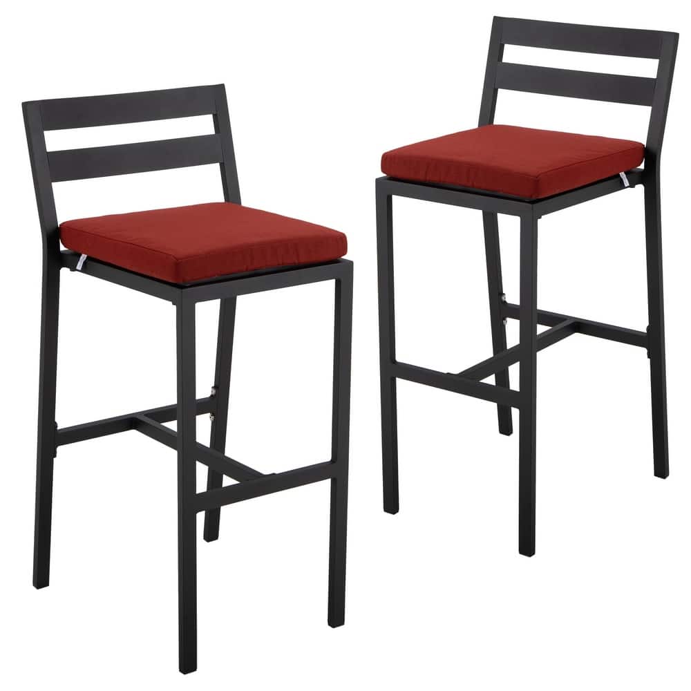 Chelsea Modern Patio Low Back Bar Stool with Powder-Coated Aluminum Frame, Removable Cushion and Footrest for Outdoor Set of 2
