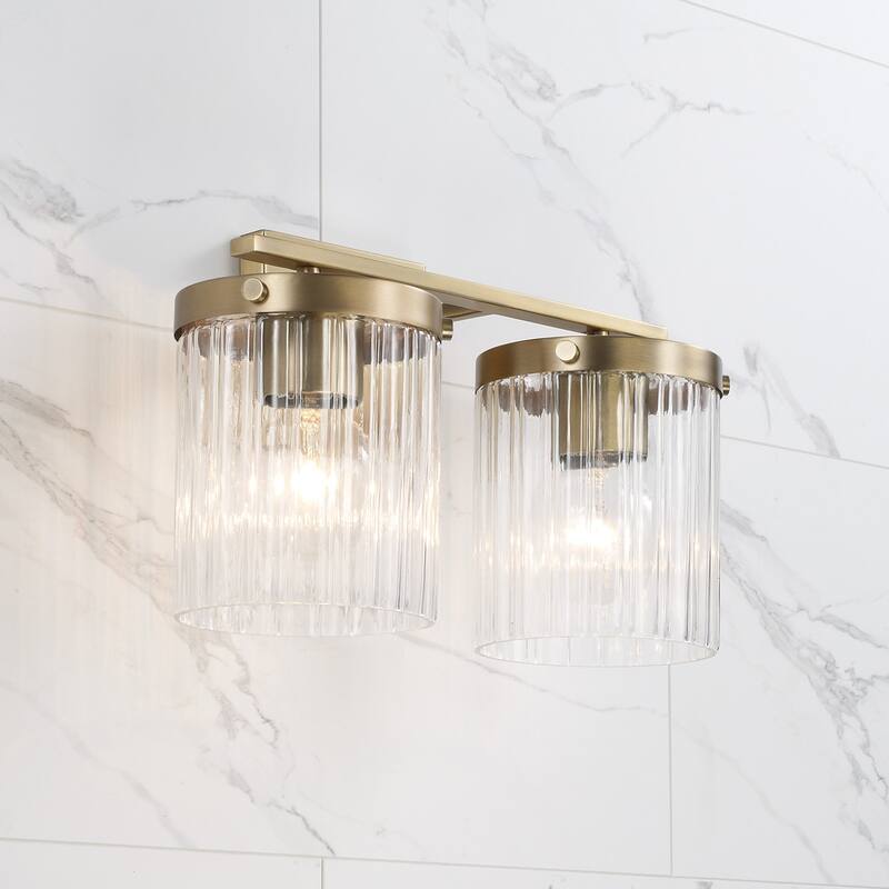 16" W x 9" H 2-Light Vanity with Clear Beveled Fluted Glass - 14.5"W x 9"H x 8"E