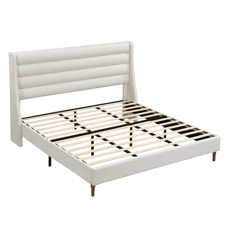 Chenille Upholstered Platform Bed Frame with Wingback Headboard