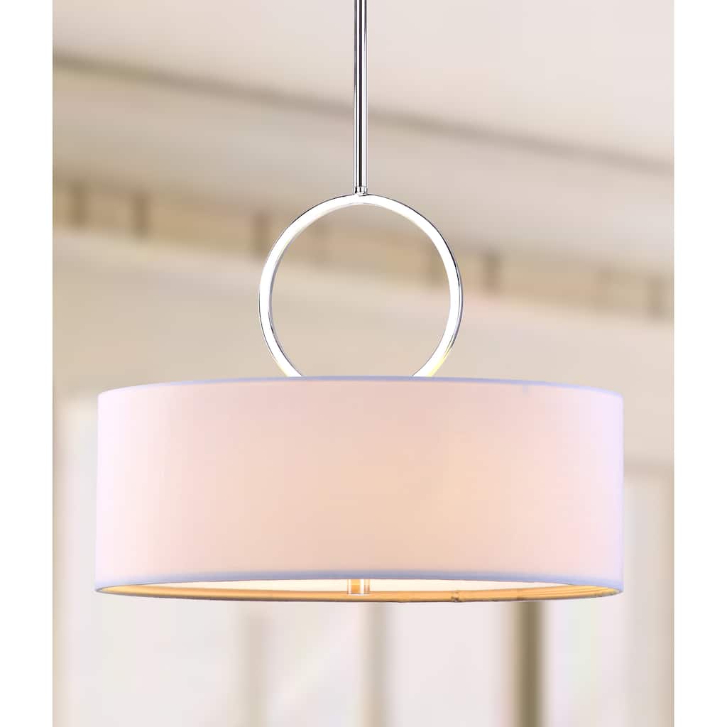 SAFAVIEH Lighting Cinnamon Adjustable 3-Light Chrome Drum Pendant Lamp - 18"x18"x16.75 - 52.75" - 18"x18"x16.75 - 52.75"