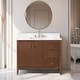 preview thumbnail 66 of 128, Vanity Art 42" Single Sink Bathroom Vanity Cabinet with Engineered Marble Countertop 42"/Golden Brushed Handle - Linear Walnut