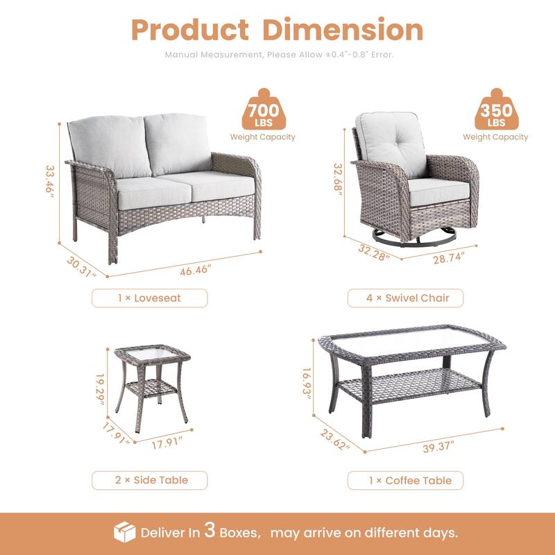 HOOOWOOO 8-piece Wicker Rattan Outdoor Furniture Patio Swivel Chair Set