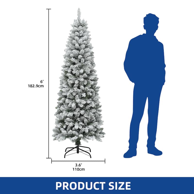 6ft Pre-lit Artificial Flocked Pencil Kingswood Fir Christmas Trees