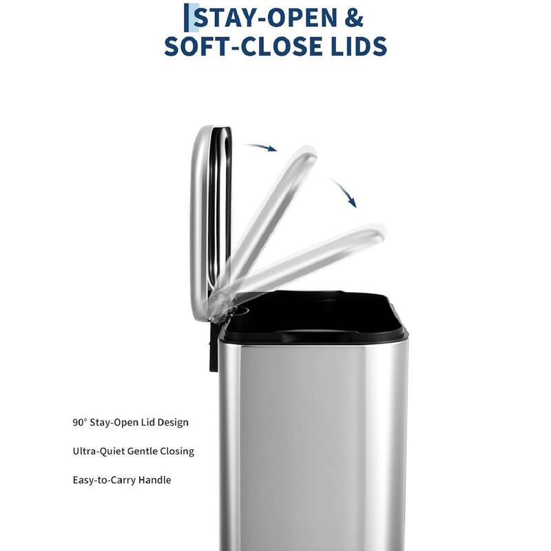 13 Gal Fingerprint-Proof Step Rubbish Bin, Trash Can for Bathroom, Kitchen