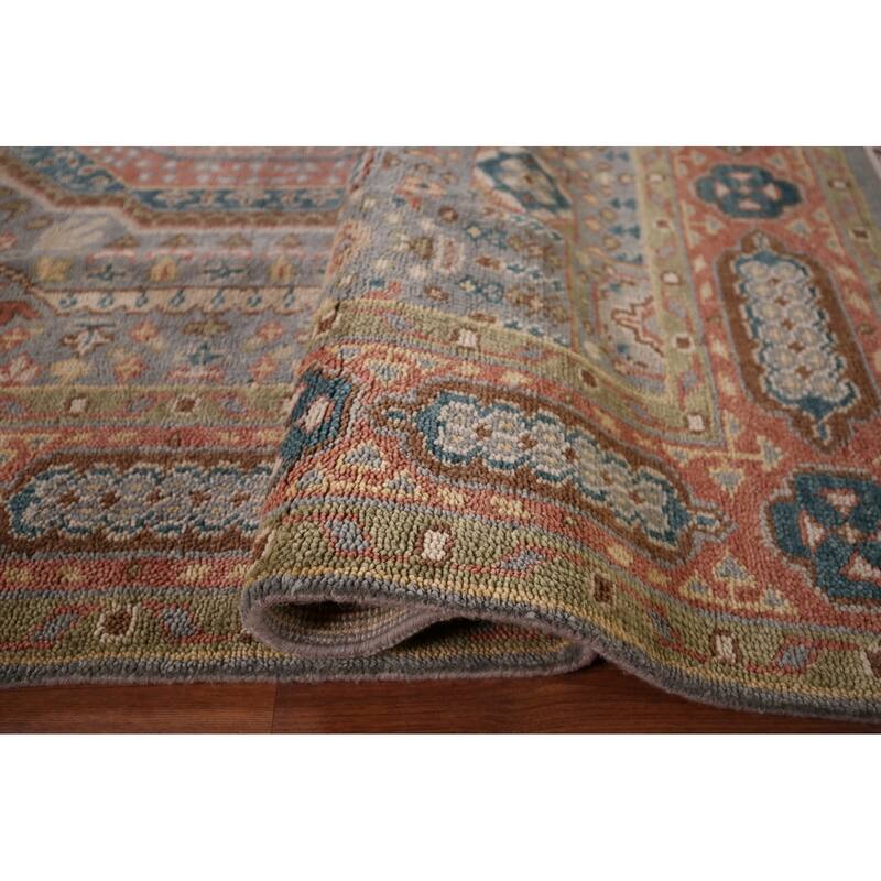 Gray Geometric Khotan Indian Area Rug Hand-Knotted Wool Carpet - 7'9"x 9'10"