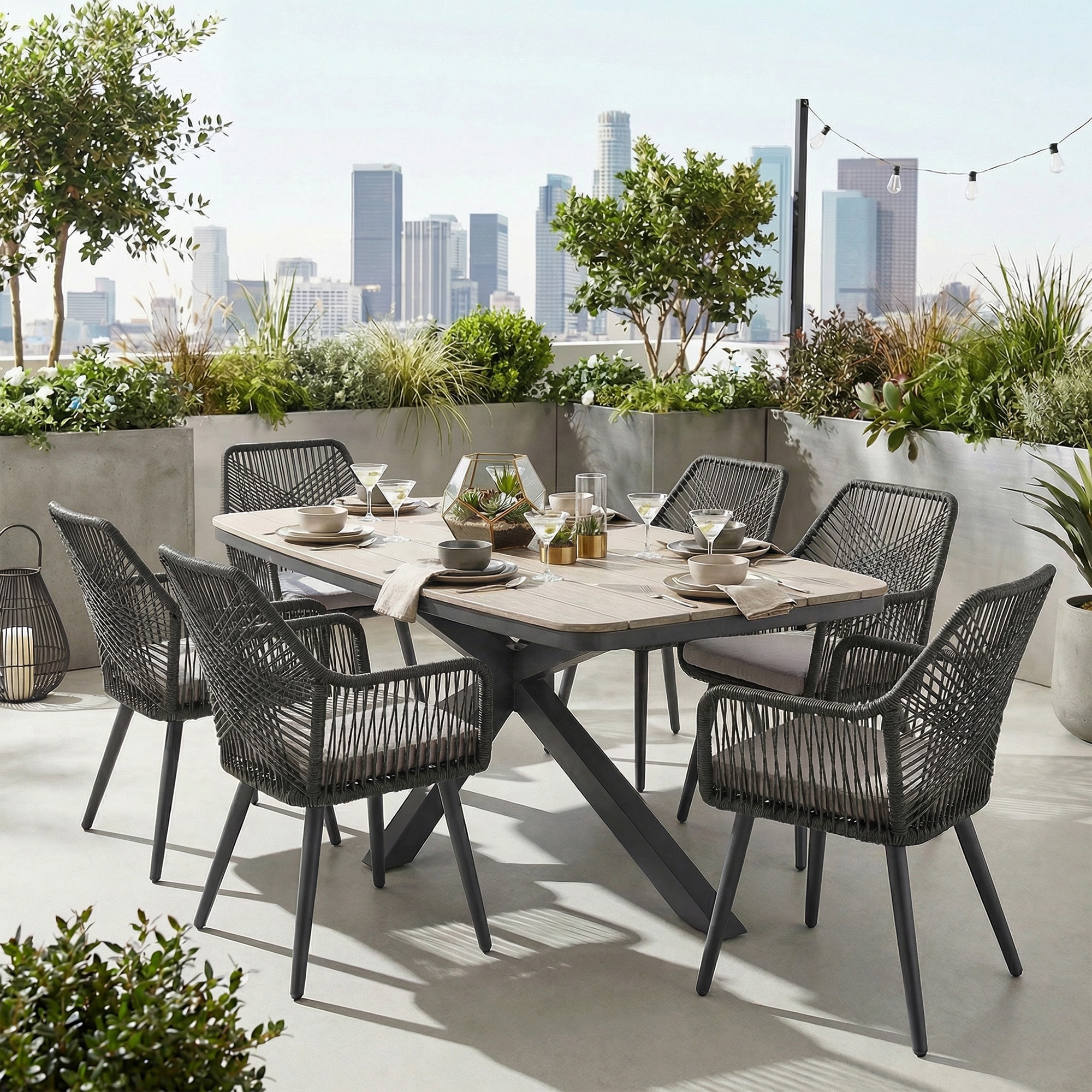 7-Piece All-Weather Outdoor Patio Dining Set - Modern PE Twisted Rope Chairs