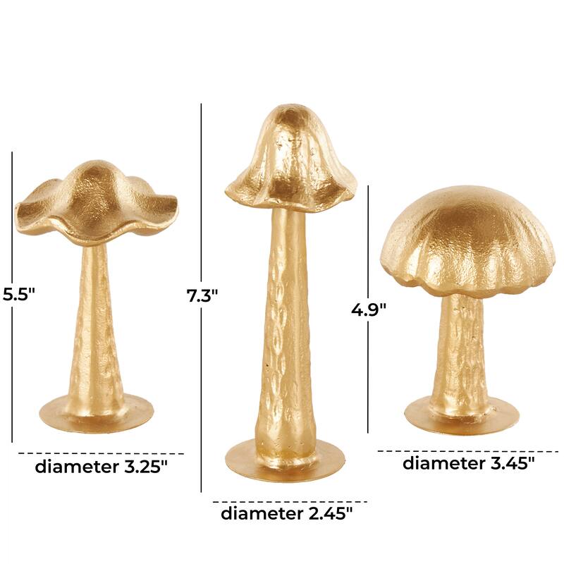 Metal Mushroom Metallic Sculpture with Round Base - Set of 3 Gold - Roche River Decor