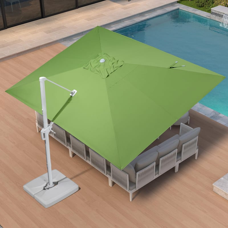 PURPLE LEAF White Cantilever Patio Umbrella with 360 Degree Rotation With Base