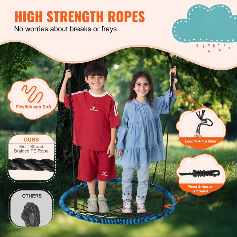 Spider Web Saucer Swing with Tree Hanging Straps and Adjustable Multi-Strand Ropes - 40"