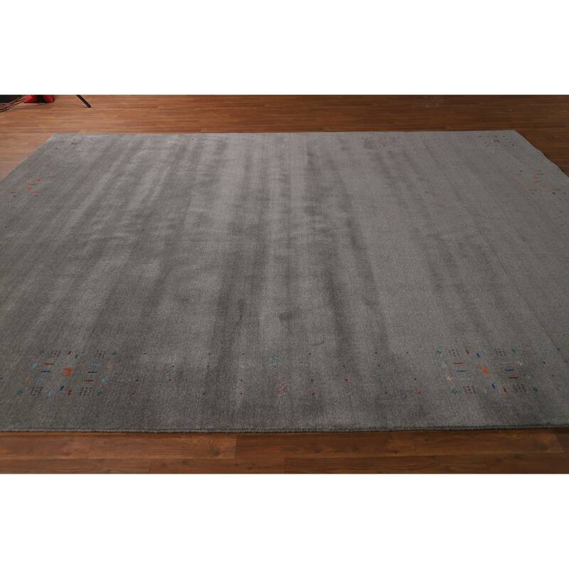 Hand Knotted Oriental 100% Wool Carpet Tribal Tribal Greys & Charcoal Gabbeh Area Rug - 12' 0'' X 9' 1''