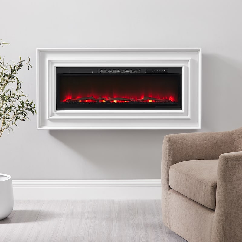 Wall Mounted Electric Fireplace Console, Fully Assembled - white