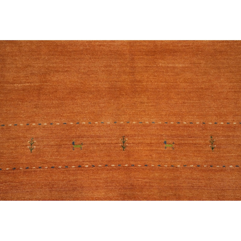 Hand Knotted Oriental 100% Wool Carpet Tribal Animal Pictorial Oranges & Rust Gabbeh Area Rug - 7' 11'' X 7' 9''