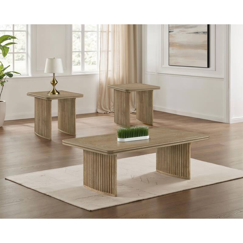 Adina Wood Coffee Table Set Distressed Light Brown