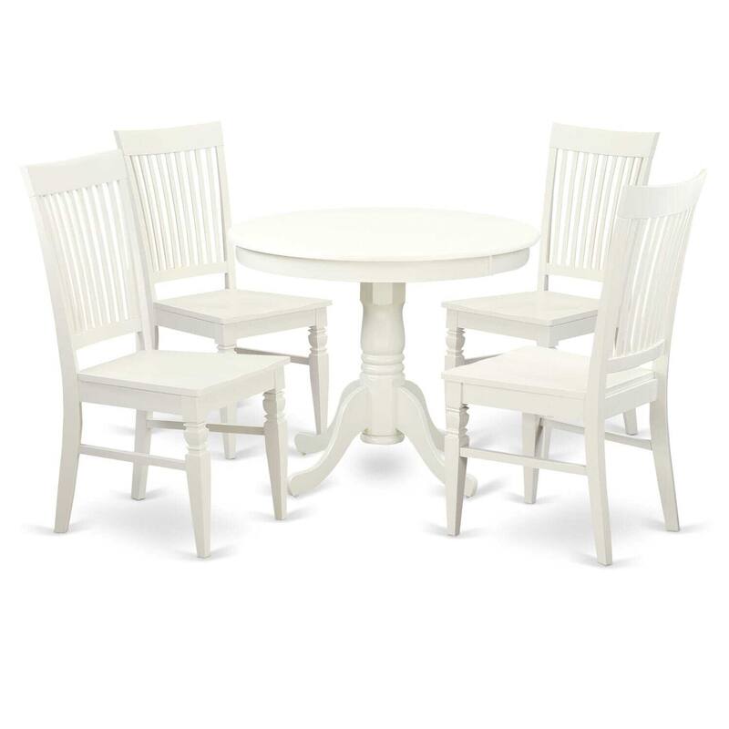 HomeStock 5-Piece Linen White Finish Solid Wood Top Dining table with 4 Chairs with Lattice Back