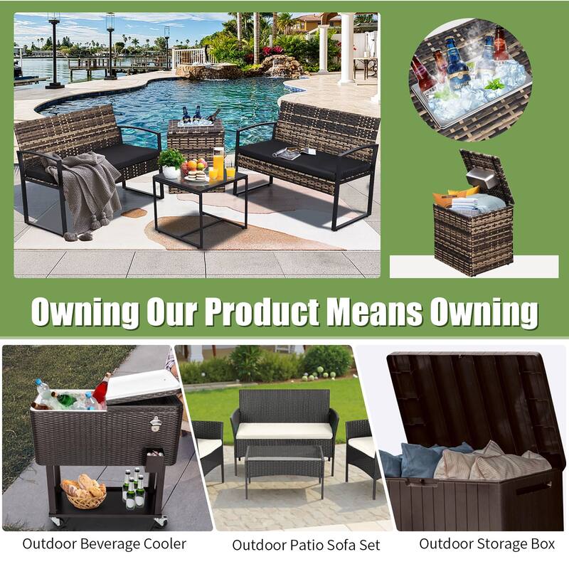 4-Piece Wicker Outdoor Sofa Set, 2 Loveseats, 1 Table, 1 Ice Bucket