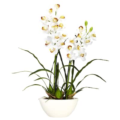 Silk Flower Arrangement with Vase - Antique White Floral DÃ©cor for Home - 30