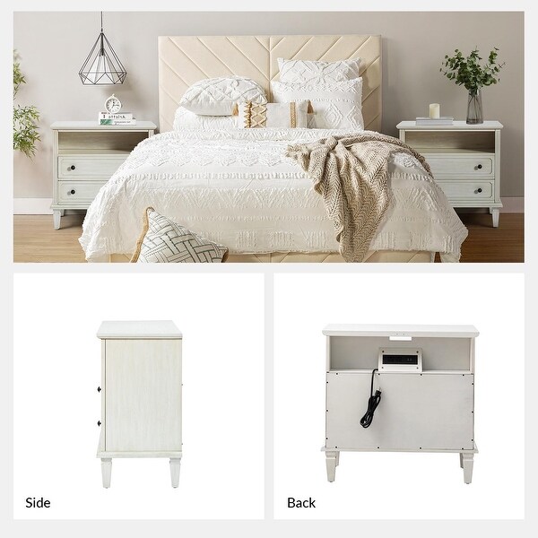 Kamilo Traditional 28.25 inch Wide Nightstand Table Open Storage with Built in Charging Station and 2 Drawers by HULALA HOME On Sale Bed Bath Beyond 36827777