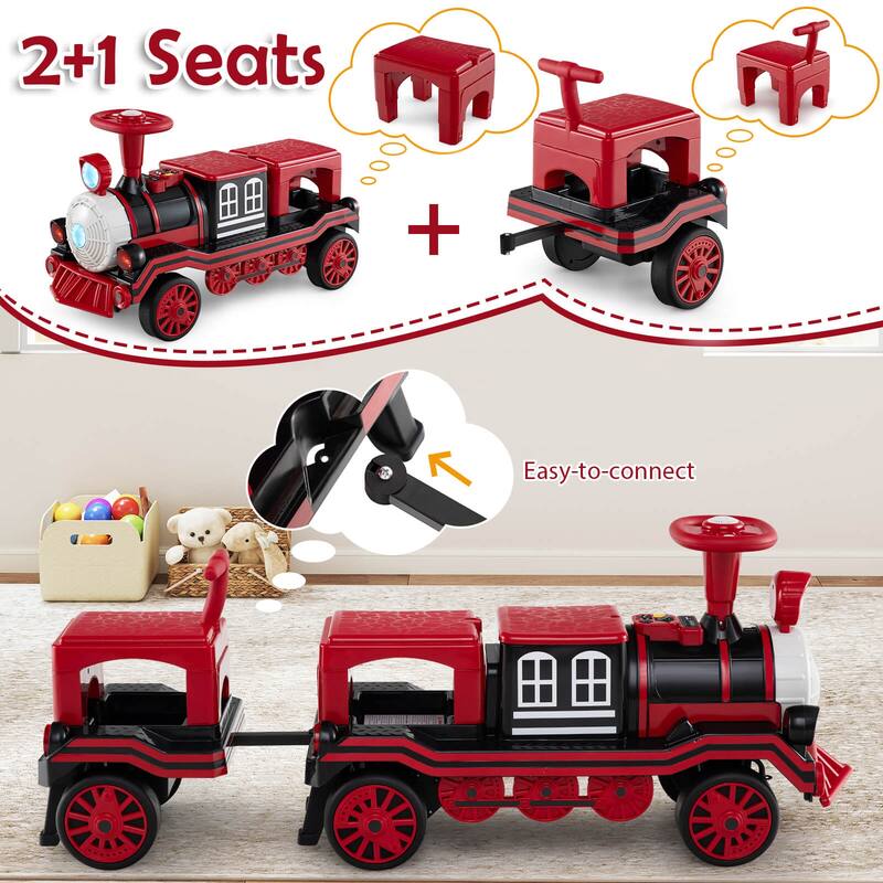Costway 3-Seater Ride on Train Set Trackless, 12V Ride on Toy Car with - See Details